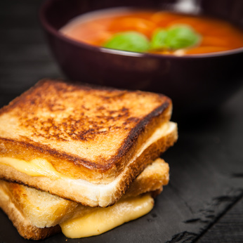 Tomato soup and grilled cheese sandwiches